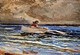 Winslow Homer Canvas Paintings - Rowing at Prout's Neck